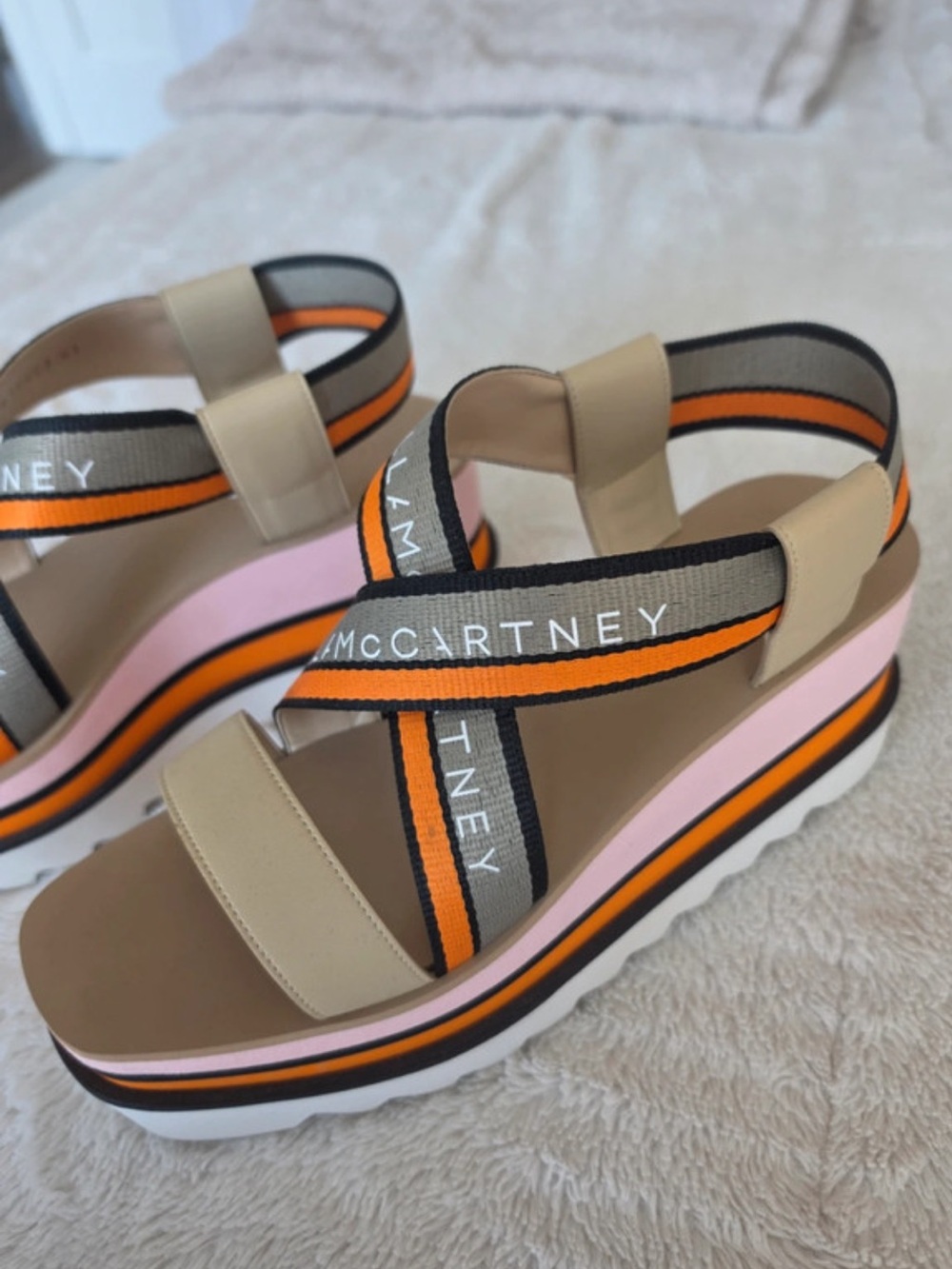 Stella McCartney Beige, Pink & Orange Platform Sandals
